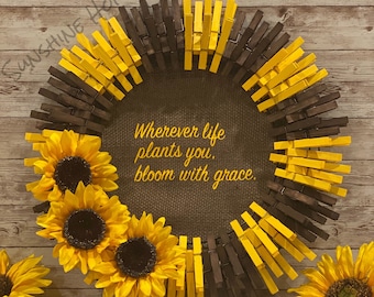 Sunflower Clothespin Wreath / Front Door Wreath / Home Decor - Multiple Sizes available