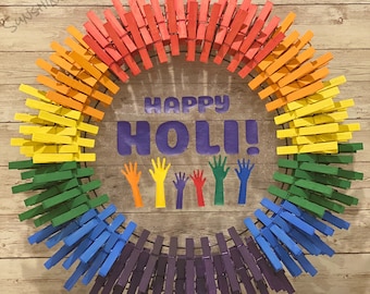 Happy Holi, Holi Festival, Festival of Colors, Festival of Spring, Celebration, Clothespin Wreath, Door Wreath - Varios tamaños disponibles