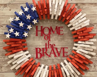 Patriotic Clothespin Wreath - July 4th / Independence Day / Memorial Day / Labor Day / Front Door Wreath - Multiple Sizes Available