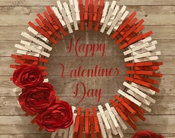 Feliz Día de San Valentín / Rojo y Blanco / Flores / Corona de San Valentín Colgante / Corona de puerta delantera / Decoración del hogar - Múltiples tamaños disponibles