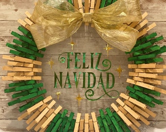 Feliz Navidad / Verde y Oro / Rración ropa / guirnalda de puerta delantera / Decoración del hogar - Múltiples tamaños disponibles