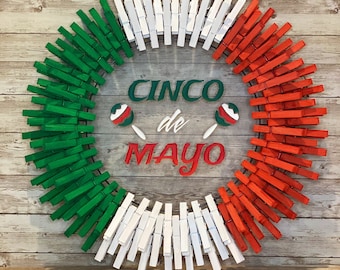 Cinco de Mayo / Fiesta / Rojo Blanco Verde / México / Corona de horquilla / Corona de puerta / Decoración -Múltiples Tamaños disponibles