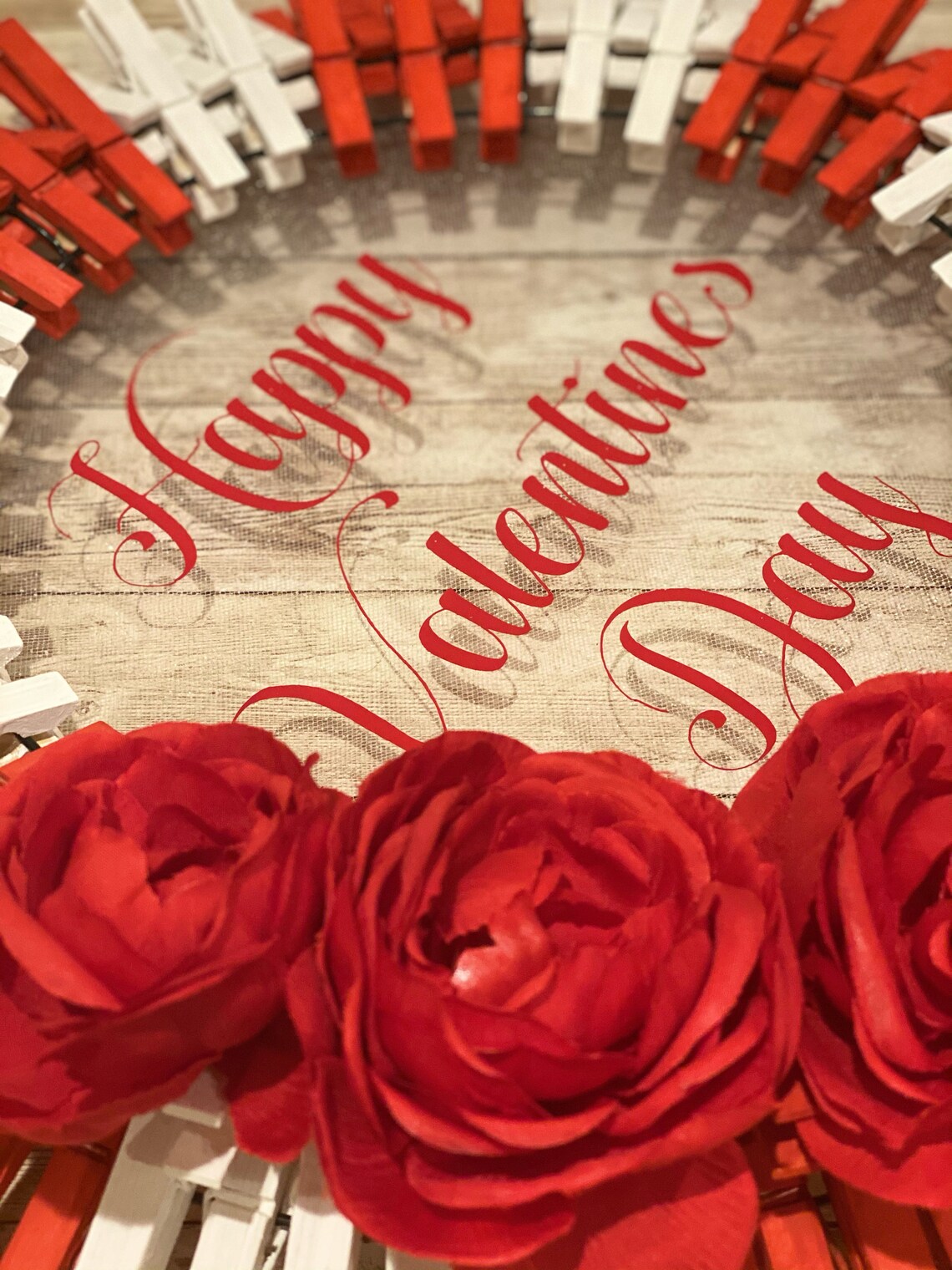Happy Valentine's Day / Red and White / Flowers / Etsy