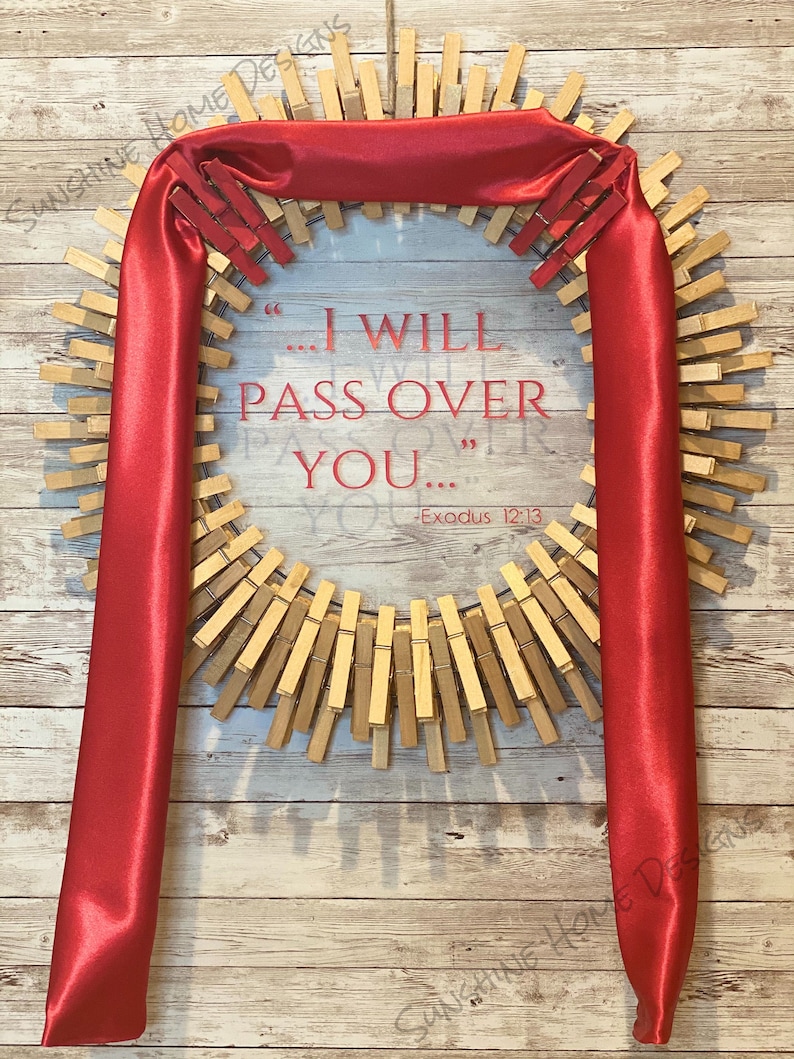 Passover Wreath / Red and Gold / Covered Door / Exodus - Clothespin Wreath / Front Door Wreath / Home Decor - Multiple Sizes available image 1