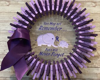 Alzheimer’s Awareness  / Purple Ribbon Clothespin Wreath - Front Door Wreath - Multiple Sizes Available