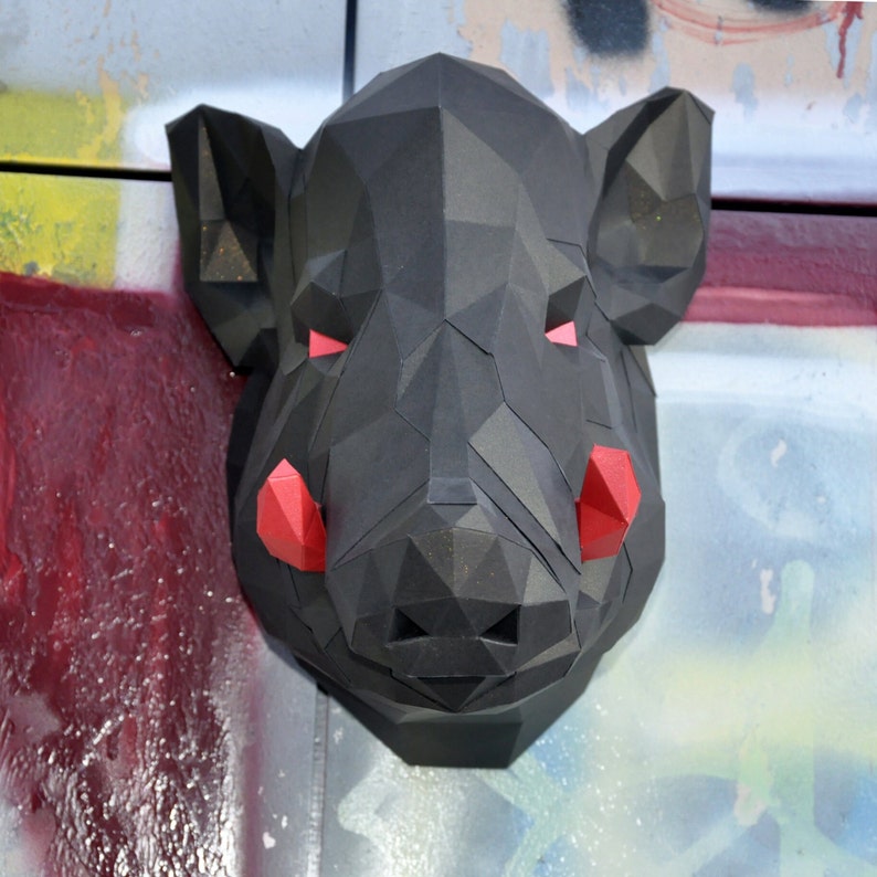 Pig Head Pattern Papercraft Sculpture PDF Template Polygonal Etsy