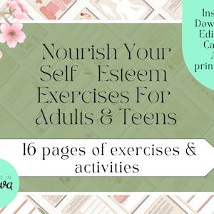 Self Esteem Workbook for Adults and Teen Therapy Worksheets Mental Health Self Care Journal Positive Affirmations Printable Canva Editable