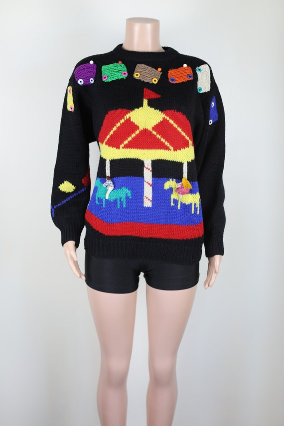 VINTAGE 90s UGLY JUMPER! 90s Rainbow Circus Knit,… - image 1