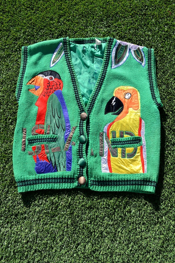 VINTAGE 80s UGLY VEST! Rainbow Parrot Vest, Bird V