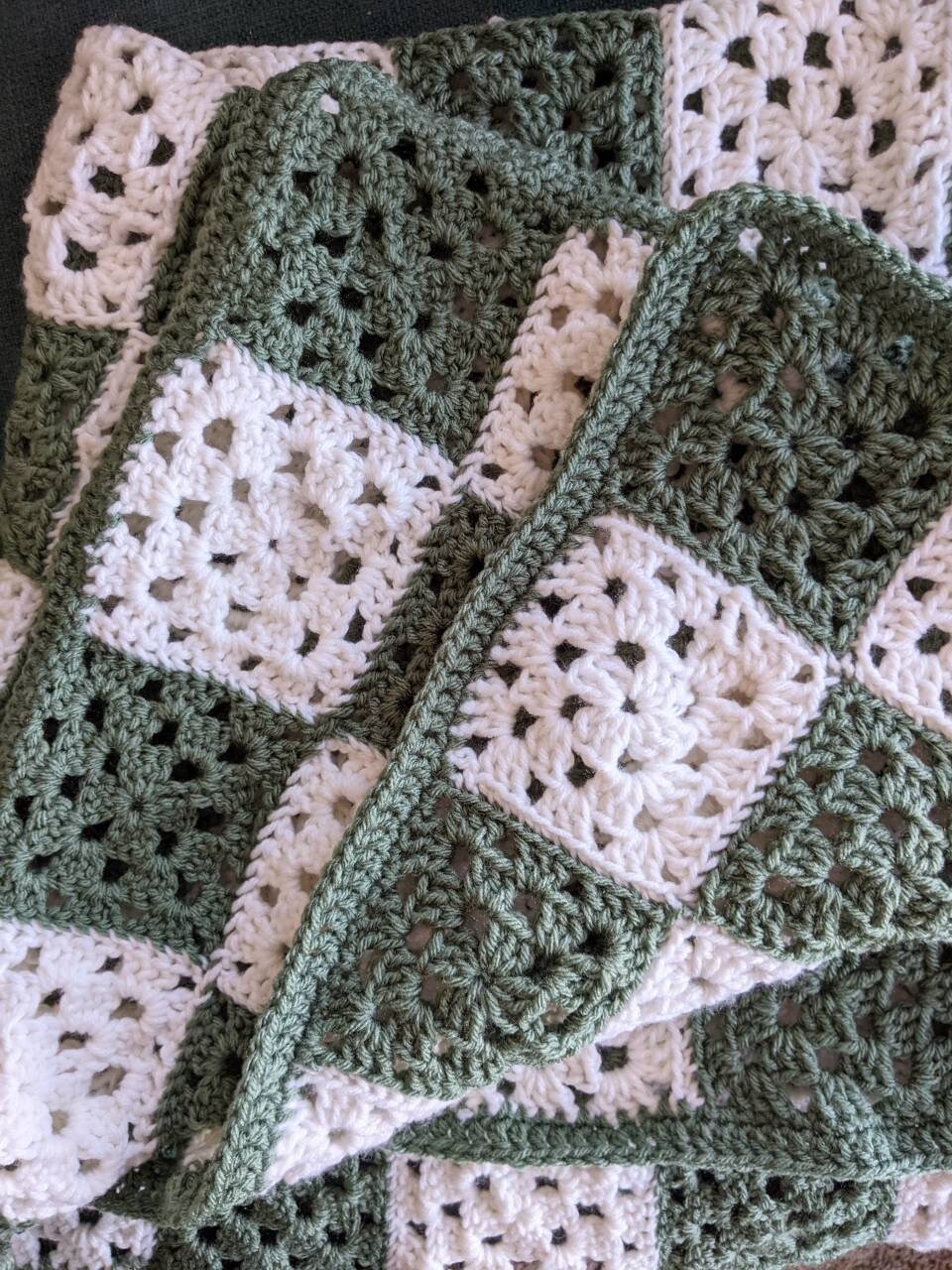 Green and White Checkered Crochet Throw Blanket Etsy