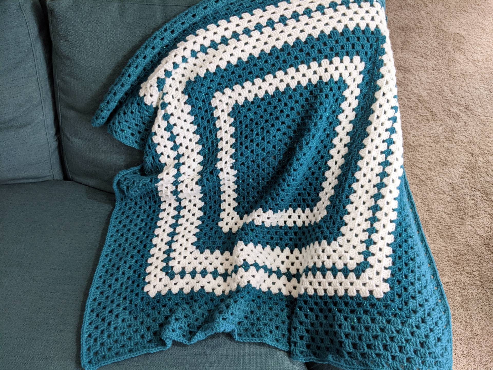 Soft Dark Blue and White Crochet Throw Blanket Etsy
