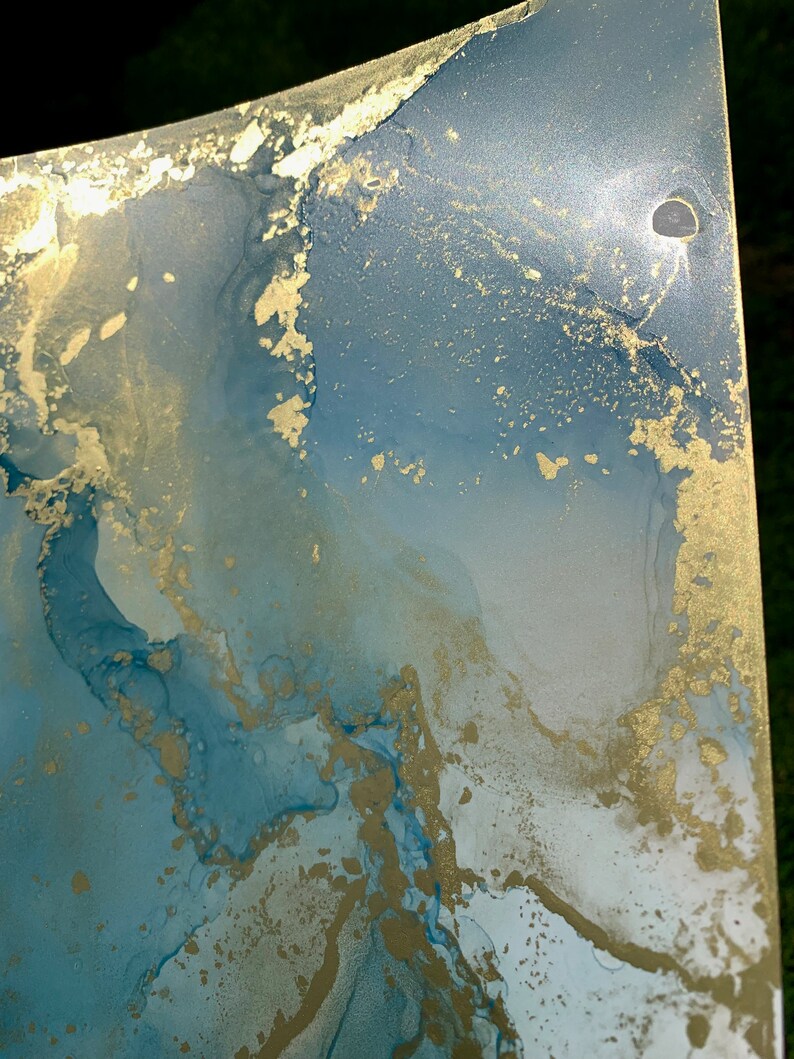 Pastel Blue Wall Art, Blue and Gold Decor, Blue Alcohol Ink, Abstract Blue and Gold Painting Etsy