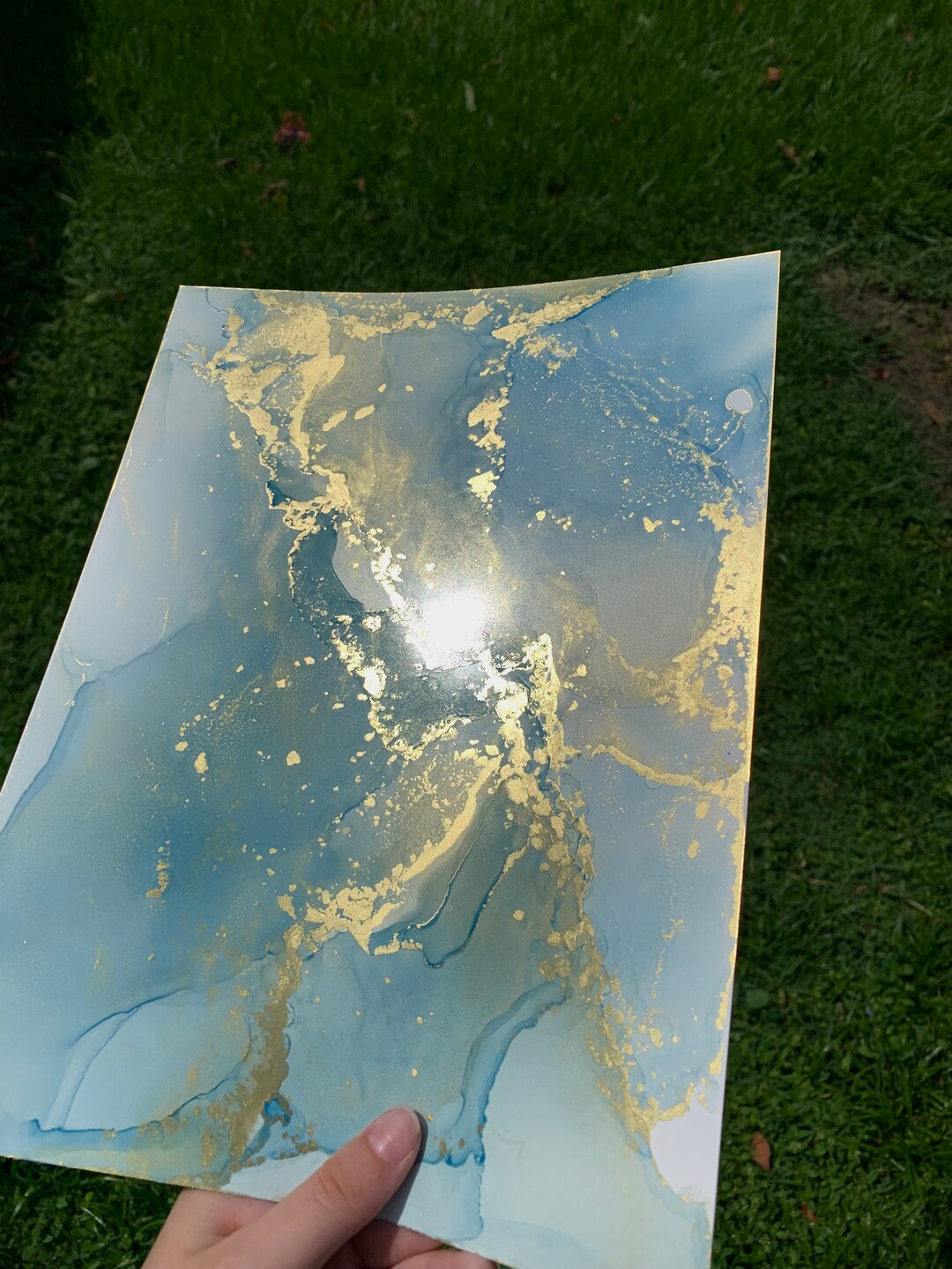 Pastel Blue Wall Art, Blue and Gold Decor, Blue Alcohol Ink, Abstract Blue and Gold Painting Etsy