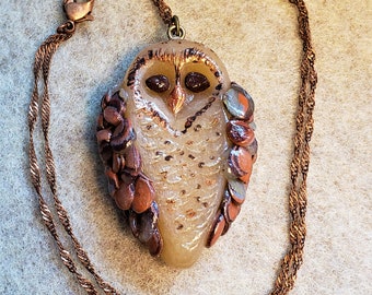 Barn Owls, Barn Owl Jewelry, Owl Lovers Gift, Mystical Bird, Bird Lover Gift, Owl Jewelry, Hand-Sculpted Jewelry, Owl Necklace, Wise Owl