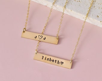 Personalized bar necklace sterling silver, name bar necklace gold, horizontal bar necklace, nameplate necklace, hand stamped necklace