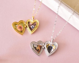 Collana con medaglione a cuore con foto in argento, collana con medaglione con ritratto di animali domestici riempito d'oro, collana commemorativa per cani, collana con foto di gatti, regali di simpatia