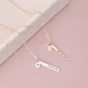 Collier date personnalisé en or, collier barre verticale en argent, collier date de mariage, collier plaque nominative personnalisée, collier date anniversaire image 3