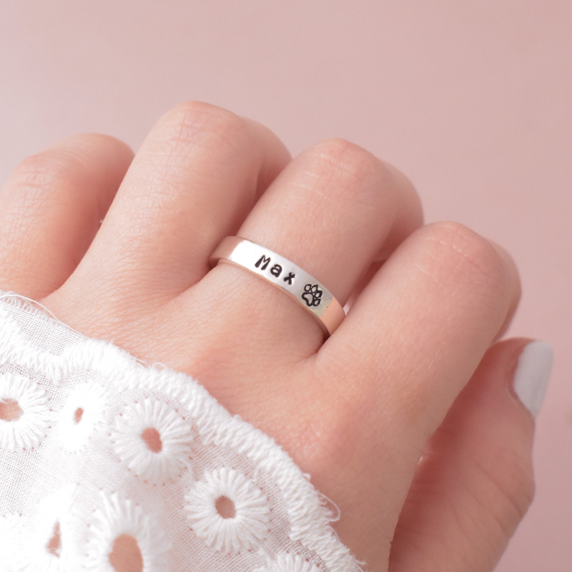 Personalized Dog Name Ring Custom Pet Name Ring Sterling Etsy