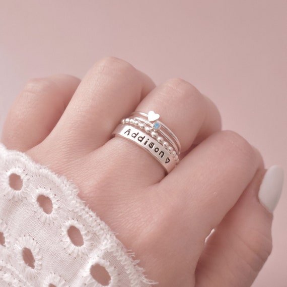 Stackable Name and Birthstone Rings 