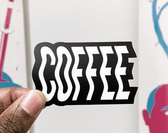 Coffee Sticker, Black & White Sticker, Coffee Aesthetic, Tattoo Art, Groovy Decal, Matte Black Art, Small Sticker