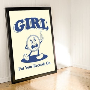 Indigo Wall Print, Indigo Art, Digital Wall Print, Downloadable Art, Retro Art Print, Trendy Indigo Art, Girl Put Your Records On