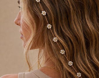 Daisy Strand Charms, Hair Chain Clip-In  for Braids, Buns, and Beach Hair Jewelry Festival