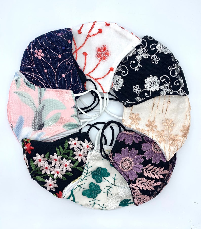 8Pack Embroidered Flowers Face Masks / Lace Floral / Fashion Etsy
