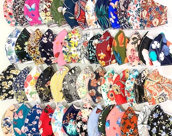 10-Pack Mixed Flowers Face Masks / Reusable Fabric Masks / Mixed Sustainable Prints / 3 Layers / Free Ship / Assorted Pack Masks