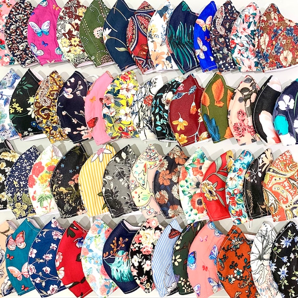 10-Pack Mixed Flowers Face Masks / Reusable Fabric Masks / Mixed Sustainable Prints / 3 Layers / Free Ship / Assorted Pack Masks
