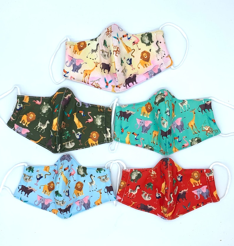 5pack Safari Animals Face Masks / Kids Fabric Face Mask / Etsy