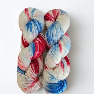 Yankee Doodle- July Discounted Colorway- Hand Dyed Yarn on Extrafine Superwash Merino