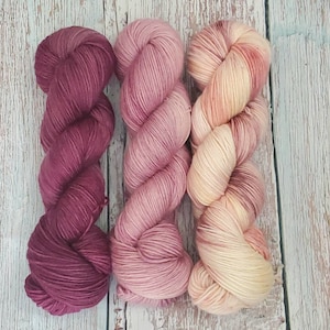 Sweet Romance Set- Three Skeins- Hand Dyed Yarn on Superwash Merino