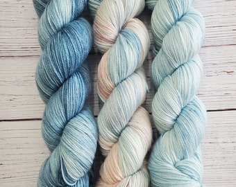 Beach Fade Set- Three Skeins- Hand Dyed Fingering Weight Yarn on Superwash Merino