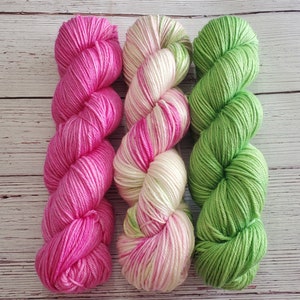 Conjunto de três novelos Bright Blooms em lã Merino superlavada extrafina