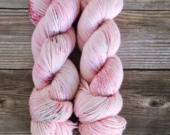 Pink Peppermint Noel Hand Dyed Yarn on Extrafine Superwash Merino