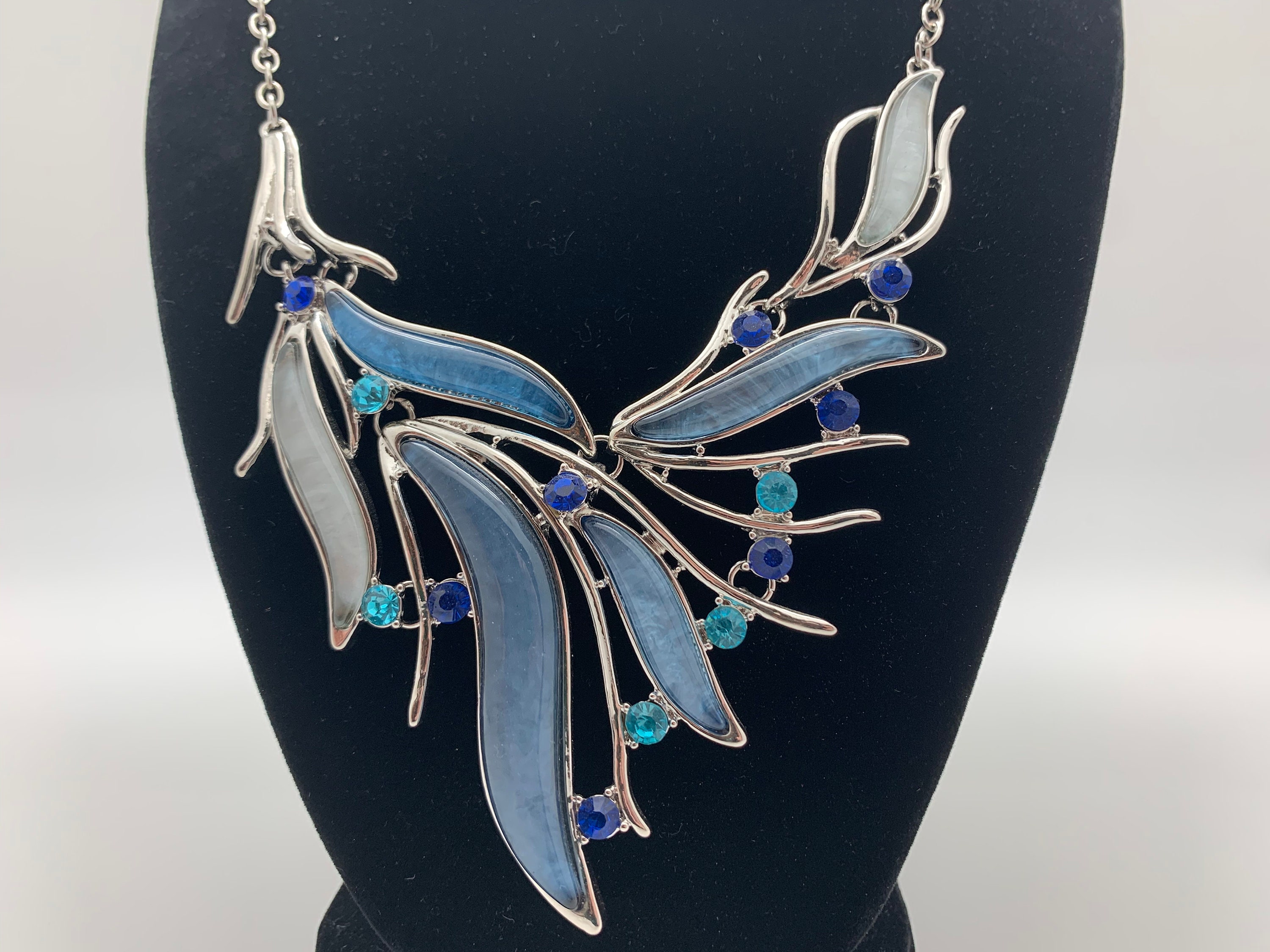 Blue and Silver Ornate Jewel Necklace Etsy