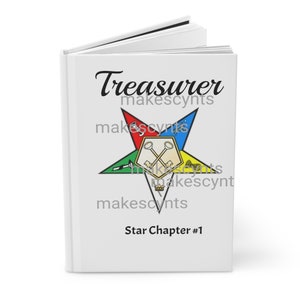 May include: A white book with the title "Treasurer" and the text "Star Chapter #1". The cover features a five-pointed star with a yellow, green, blue, and red design.