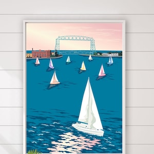 Duluth Sailing, Duluth Harbor, Lake Superior, Duluth Lift Bridge, Canal Park Poster by Rich Sladek (frame not included)