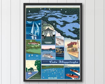 Historic Lake Minnetonka Map Poster by Rich Sladek (frame not included)