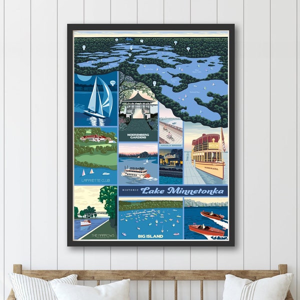 Historic Lake Minnetonka Map Poster by Rich Sladek (frame not included)