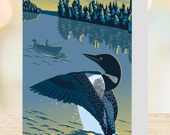 Sunset Loon | Minnesota State Bird Art Greeting Card