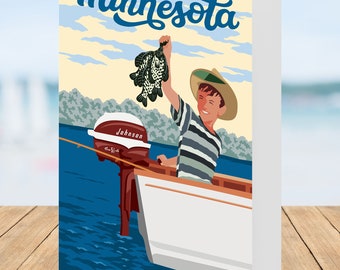 Explore Minnesota, Vintage Fishing Greeting Card