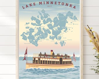 Lake Minnetonka 1917 Map, Minnehaha Poster by Rich Sladek (frame not included)
