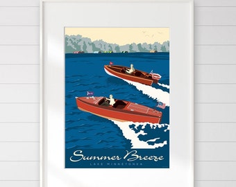 Summer Breeze Wooden Boats on Lake Minnetonka Poster by Rich Sladek (frame not included)