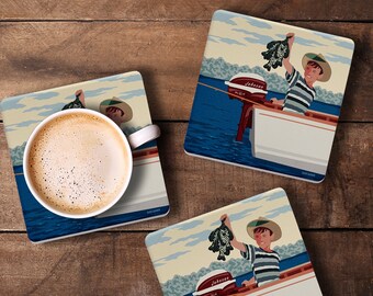 Explore Minnesota Vintage Fishing Coasters (Mix & Match Designs)