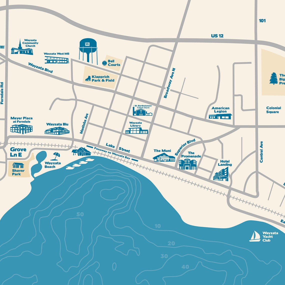 Wayzata Bay Map Lake Poster by Rich Sladek frame Etsy.de