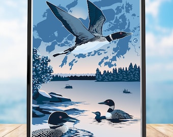 Loons, National Loon Center, Crosslake, Minnesota Loons Poster by Rich Sladek (frame not included)