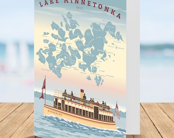 Lake Minnetonka 1917 Map, Minnehaha Greeting Card