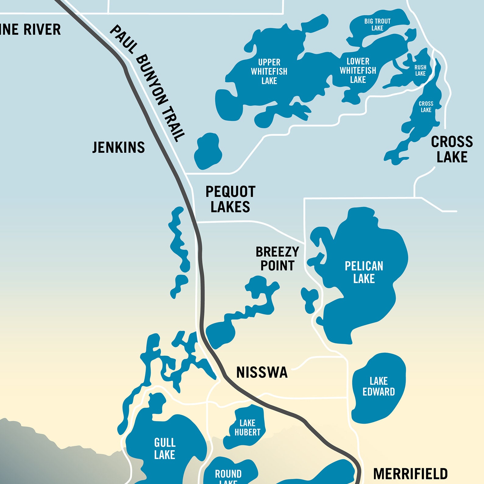 Pequot Lakes Map, Minnesota, Poster by Rich Sladek frame Not Included