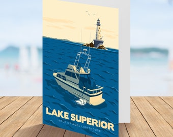 Charter Fishing, Lake Superior, Rock of Ages Lighthouse Greeting Card